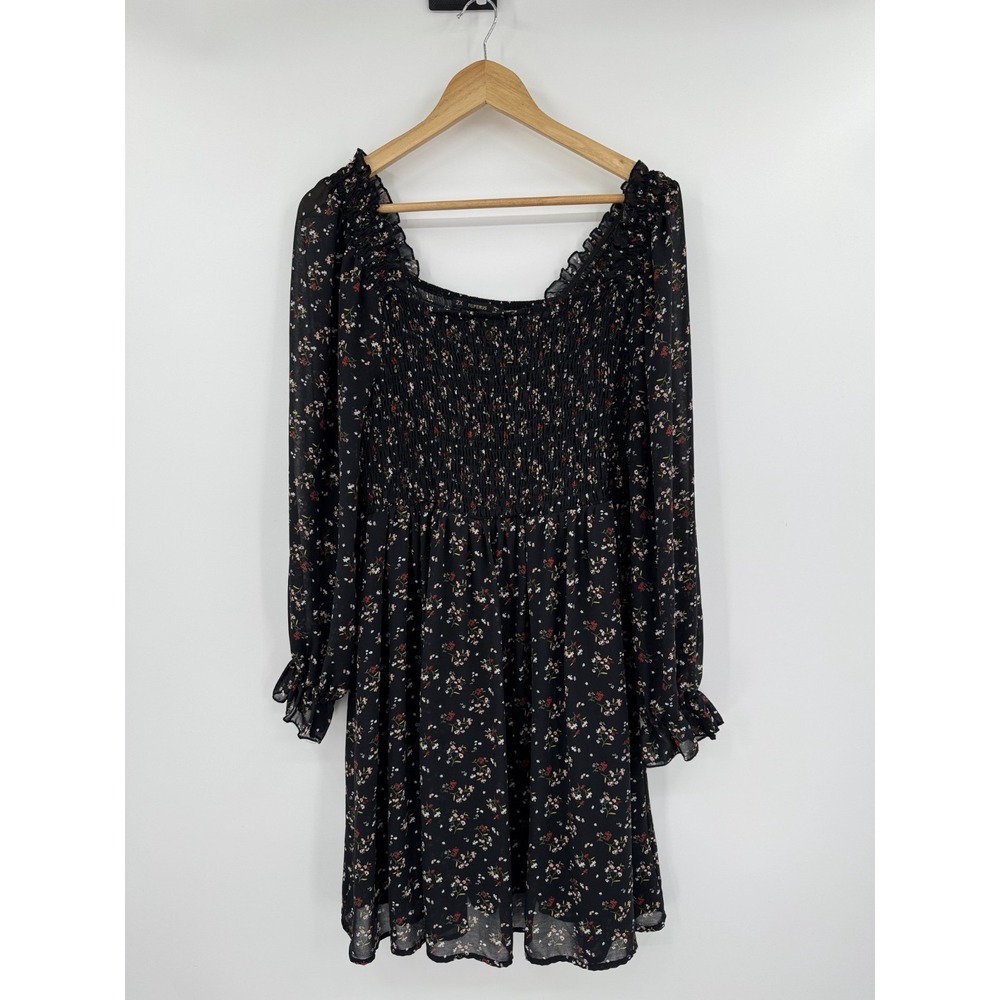 Hesperus Smocked Mini Dress Dark Floral Romantic Plus Size 2X - Picture 2 of 10